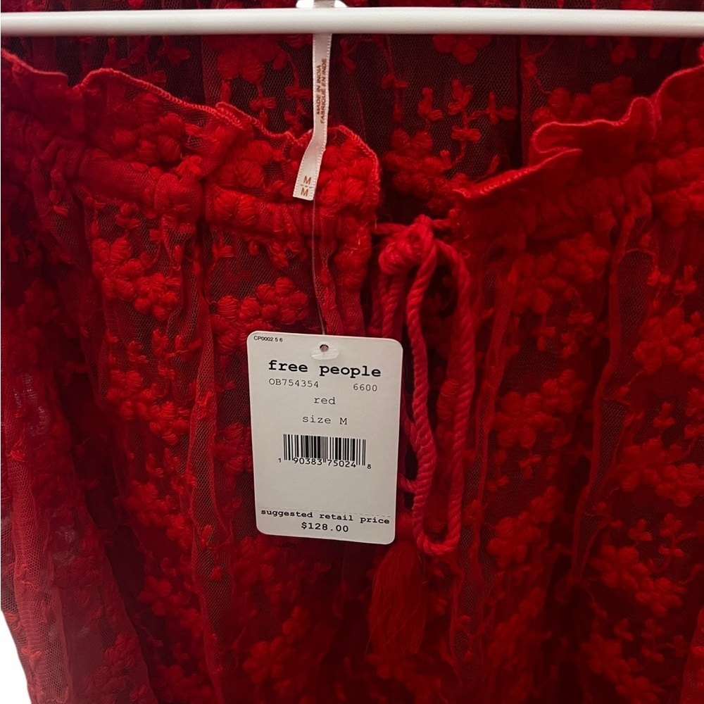 Free People Embroidered Red sheer jubilee top sz M - Picture 5 of 8